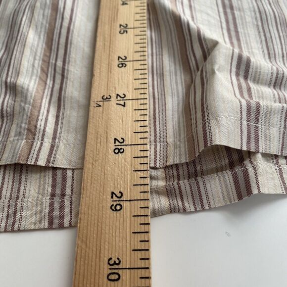 Murano Shirt Size Large Brown Tan Striped Short Sleeve Camp 100% Silk Button Up - Picture 4 of 7